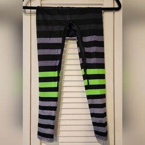 K Deer Kids Erika Neon Green and Black Stripe Leggings